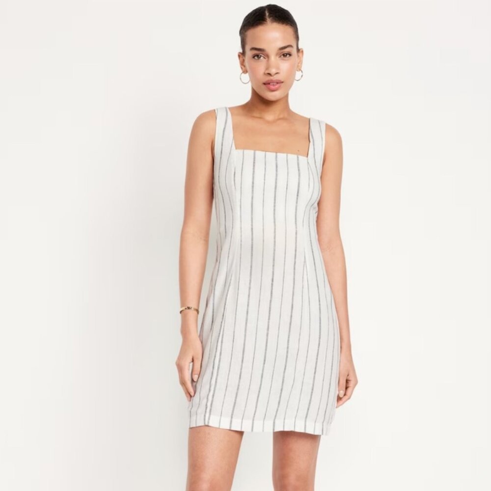 NWT! Old Navy 3X Striped Square Neck Linen Blend Tank Summer dress minimalist